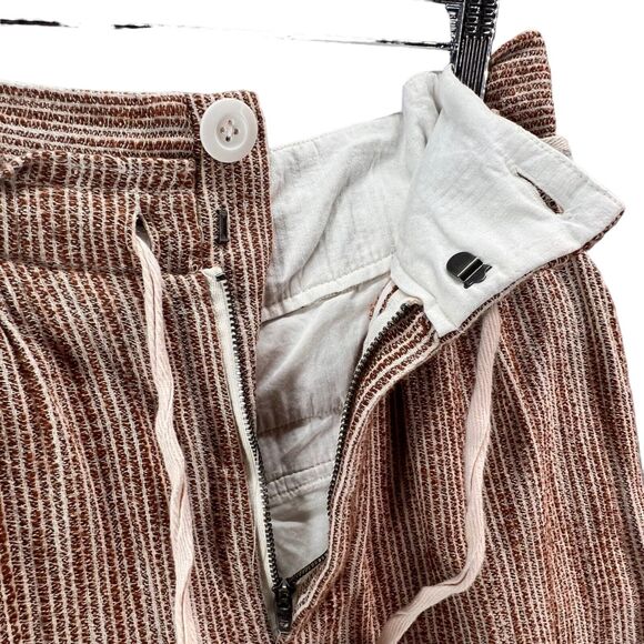 Free People Light At Sunrise Pants Women 4 Brown White Cotton Crop Resort Boho - Picture 3 of 15